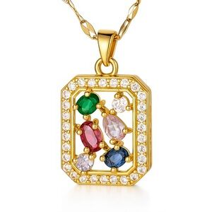 Elegant Gold plated Multicolor Gemstone Pendant Necklace